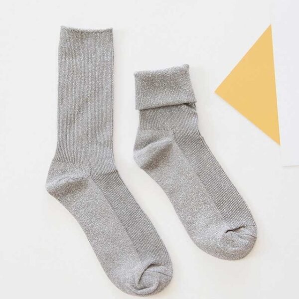 Winter Cotton Solid Shiny Woman Simple Socks Fashion Art Fold Female Student Thick Warm Socks Shiny Metallic Line Sock - Image 8