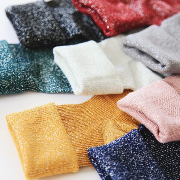Winter Cotton Solid Shiny Woman Simple Socks Fashion Art Fold Female Student Thick Warm Socks Shiny Metallic Line Sock - Image 5