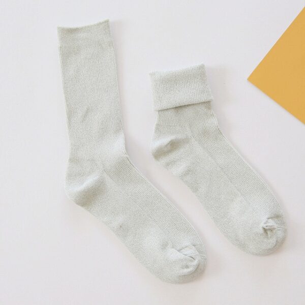 Winter Cotton Solid Shiny Woman Simple Socks Fashion Art Fold Female Student Thick Warm Socks Shiny Metallic Line Sock - Image 14