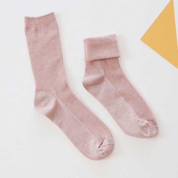 Winter Cotton Solid Shiny Woman Simple Socks Fashion Art Fold Female Student Thick Warm Socks Shiny Metallic Line Sock - Image 10