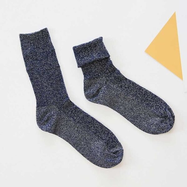 Winter Cotton Solid Shiny Woman Simple Socks Fashion Art Fold Female Student Thick Warm Socks Shiny Metallic Line Sock - Image 13