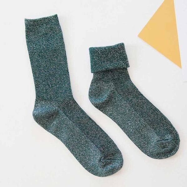 Winter Cotton Solid Shiny Woman Simple Socks Fashion Art Fold Female Student Thick Warm Socks Shiny Metallic Line Sock - Image 9