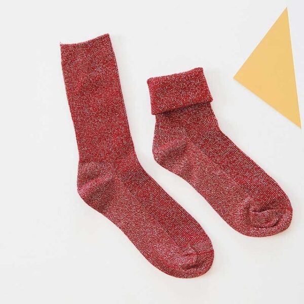 Winter Cotton Solid Shiny Woman Simple Socks Fashion Art Fold Female Student Thick Warm Socks Shiny Metallic Line Sock - Image 11