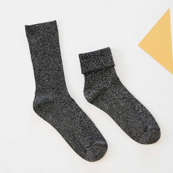 Winter Cotton Solid Shiny Woman Simple Socks Fashion Art Fold Female Student Thick Warm Socks Shiny Metallic Line Sock - Image 7