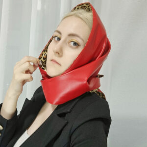 Environmentally friendly PU leather and leopard print double-sided triangular scarf with a headband and a dual-purpose scarf