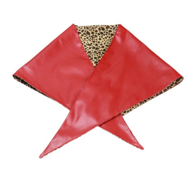 Environmentally friendly PU leather and leopard print double-sided triangular scarf with a headband and a dual-purpose scarf - Image 5