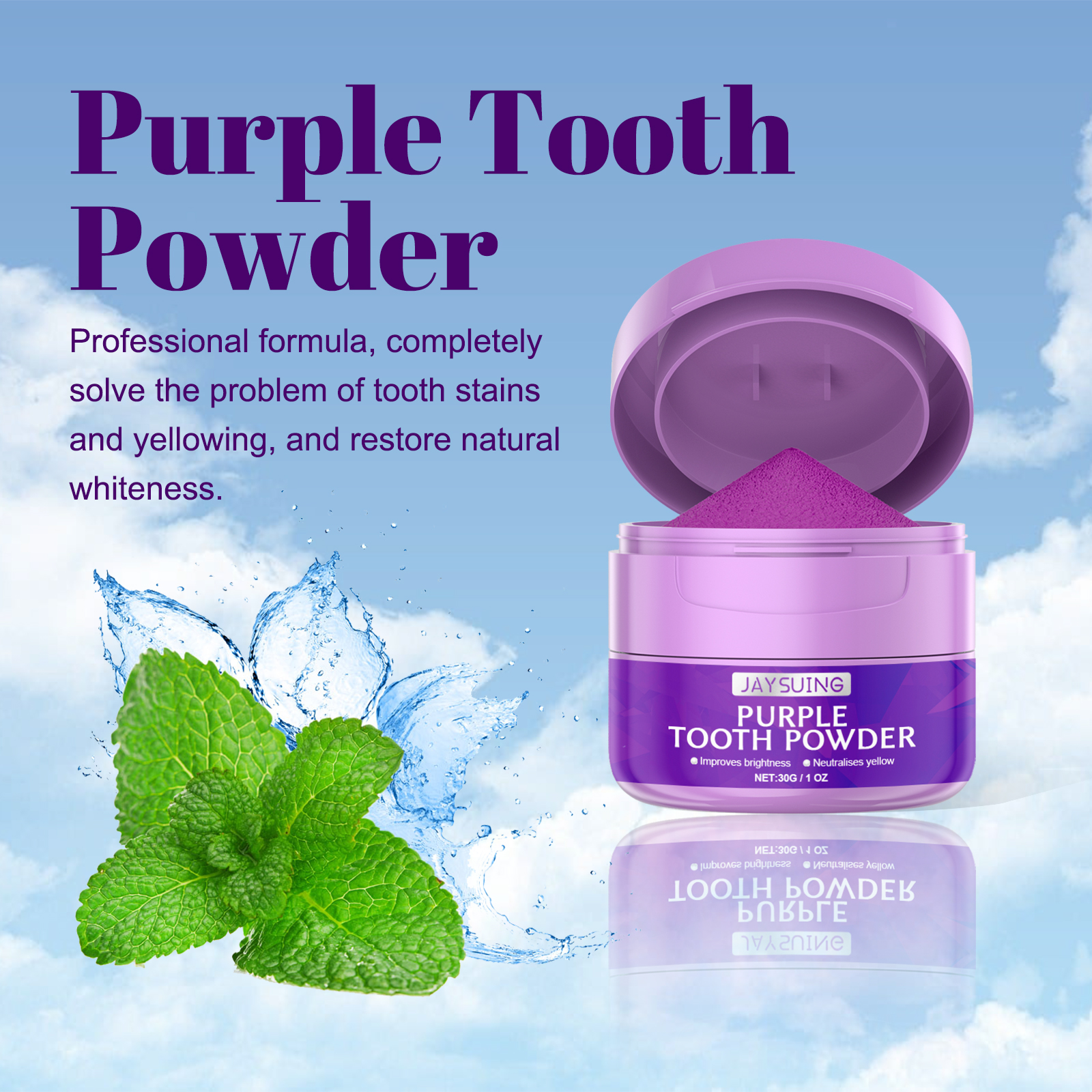 Purple Tooth Powder, Gingival Care Fresh Breath Care White Tooth Powder - Image 3