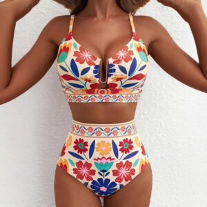 Floral Print High-Waisted U-Line Bikini Set Swimwear for Women