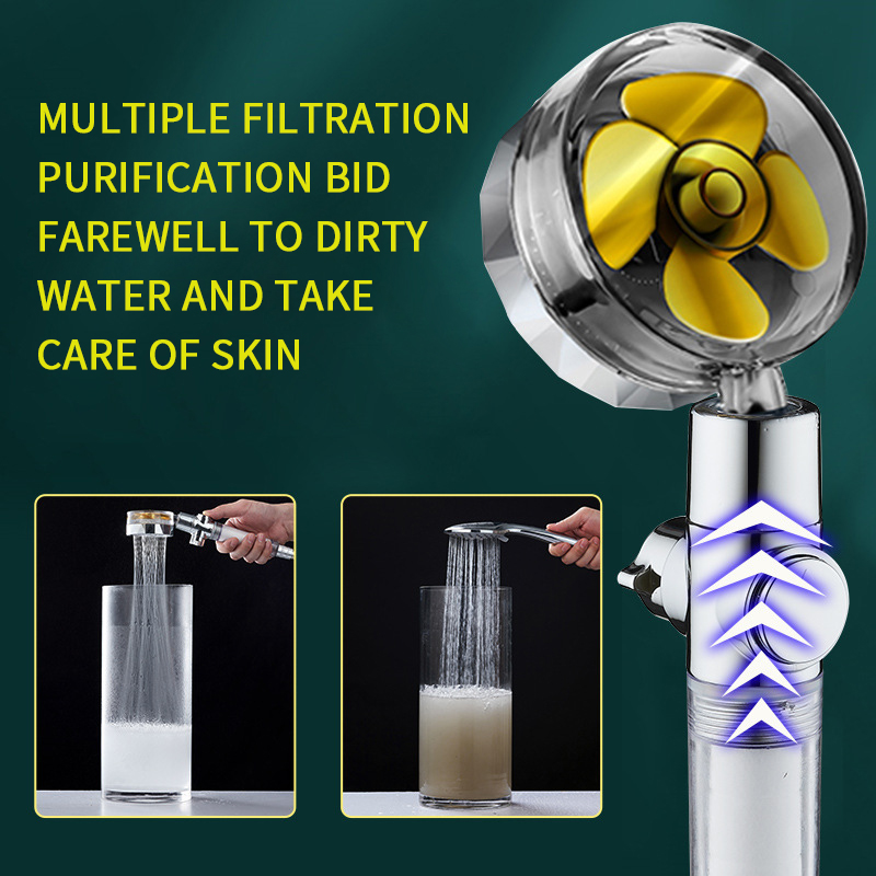 Propeller Shower Turbocharged Shower Head Shower Head Shower One-Button Water-Stop Shower - Image 3