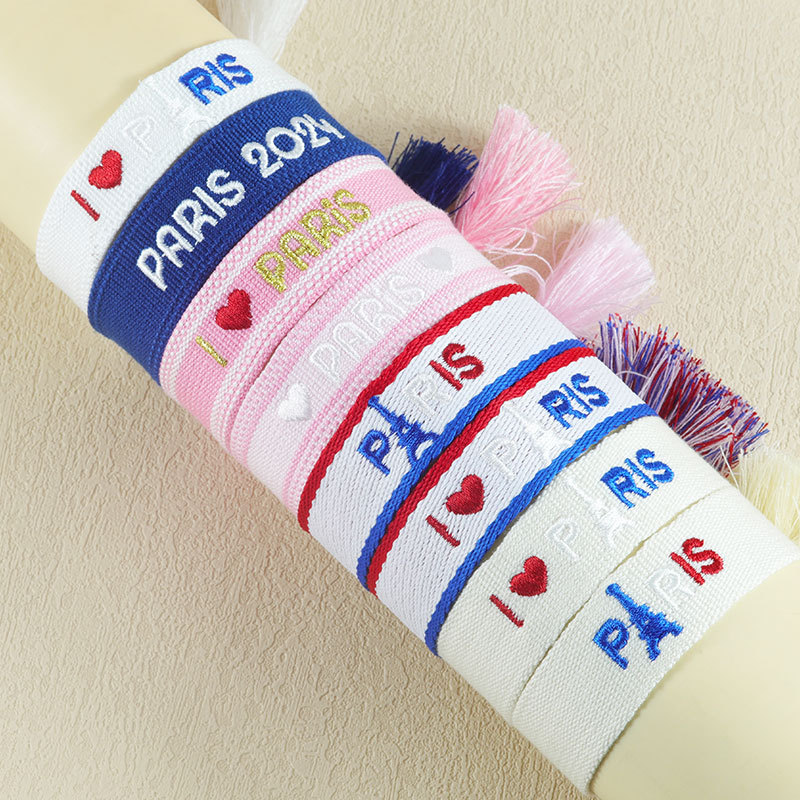 Embroidered Eiffel Tower ethnic style woven ribbon wrist strap Paris Sports Games wristband souvenir from France - Image 2